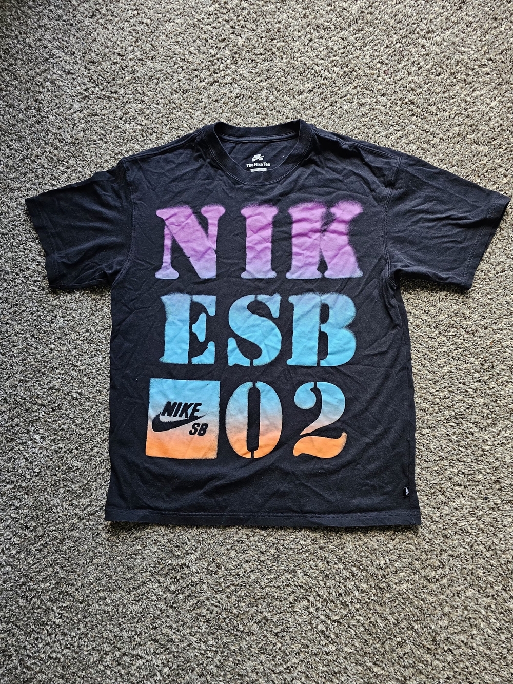 Nike Black Graphic Tee with Pink, Blue & Orange Ombre Print